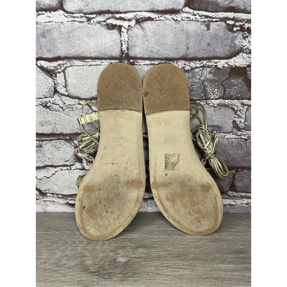 J. Crew Metallic Gold Leather Ankle Wrap Around Sandals Women’s Sz 7.5M US/38EU - Picture 9 of 16